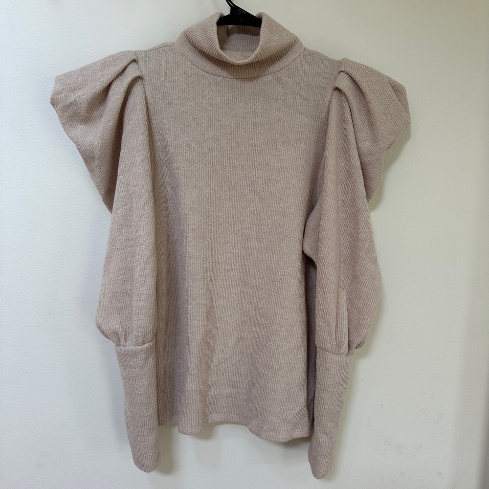 Express Women's Turtleneck with Shoulder Pads, Color Tan, Size Small